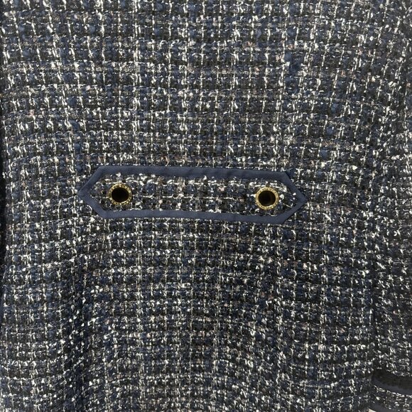 Tory Burch Anabelle Tweed Blazer Jacket Sz 2 Blue Black Gold Buttons academia - Picture 11 of 13